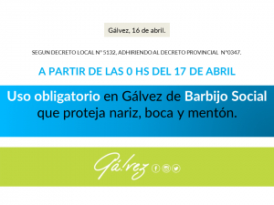 Barbijo Social Obligatorio en Gálvez